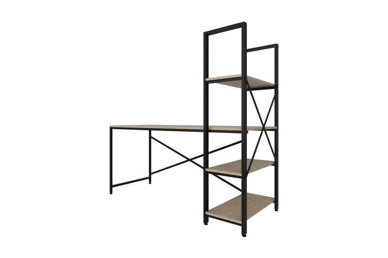 Hejde Skrivebord 160 cm med Opbevaring Hylder - Brun/Sort - Møbler - Borde - Kontorbord - Skrivebord