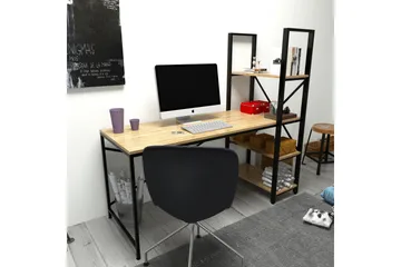 Hejde Skrivebord 160 cm med Opbevaring Hylder - Brun/Sort - Møbler - Borde - Kontorbord - Skrivebord
