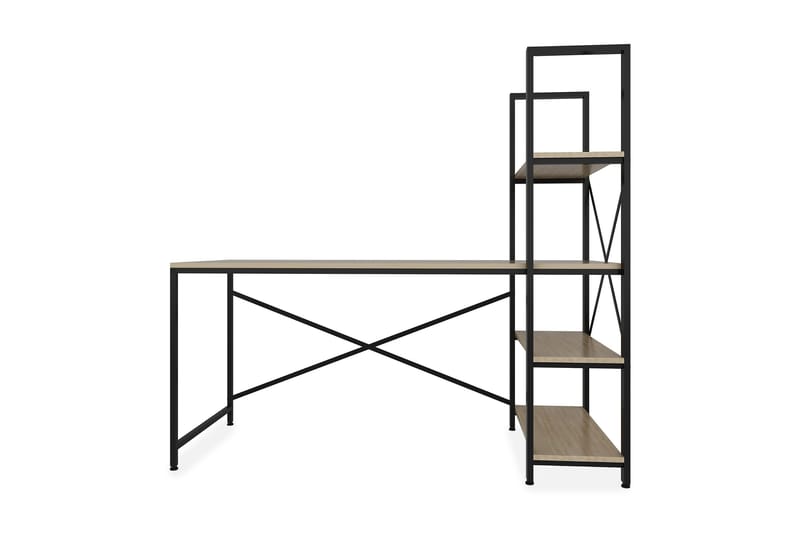 Hejde Skrivebord 160 cm med Opbevaring Hylder, Brun/Sort