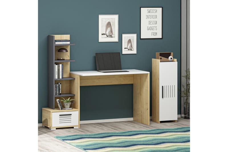 Hermanito Skrivebord 120x72x120 cm med opbevaring - Blå - Skrivebord