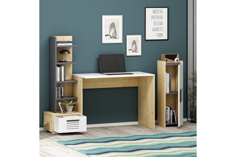 Hermanito Skrivebord 120x72x120 cm med opbevaring - Blå - Skrivebord