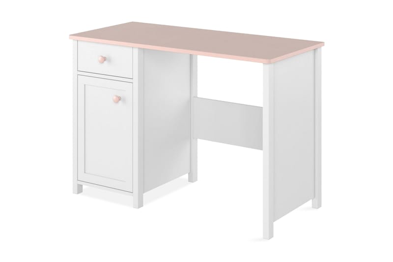 Hilts Skrivebord 110 cm med Opbevaring Skuffe + Skab - Hvid/Lyserød - Møbler - Borde - Kontorbord - Skrivebord