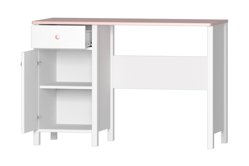 Hilts Skrivebord 110 cm med Opbevaring Skuffe + Skab - Hvid/Lyserød - Skrivebord