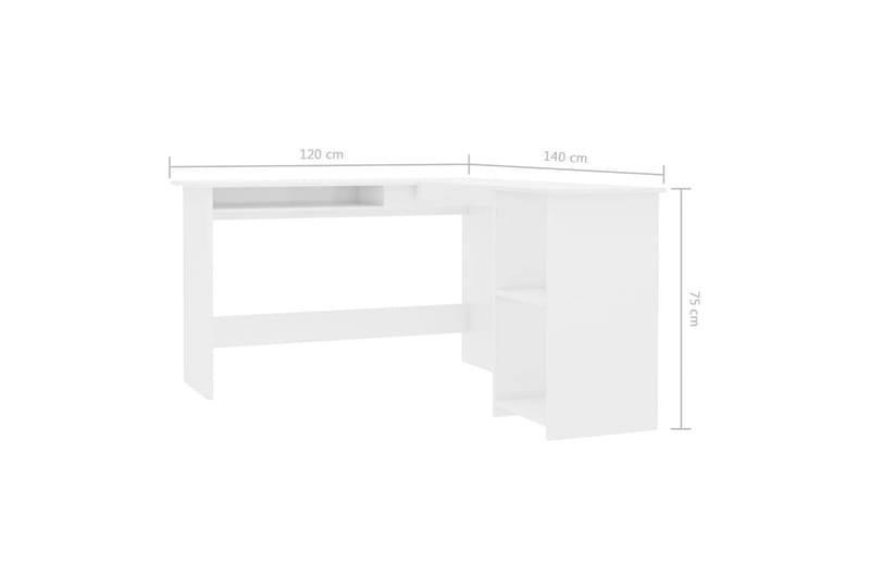 hjørneskrivebord 120 x 140 x 75 cm spånplade hvid højglans - Hvid - Skrivebord