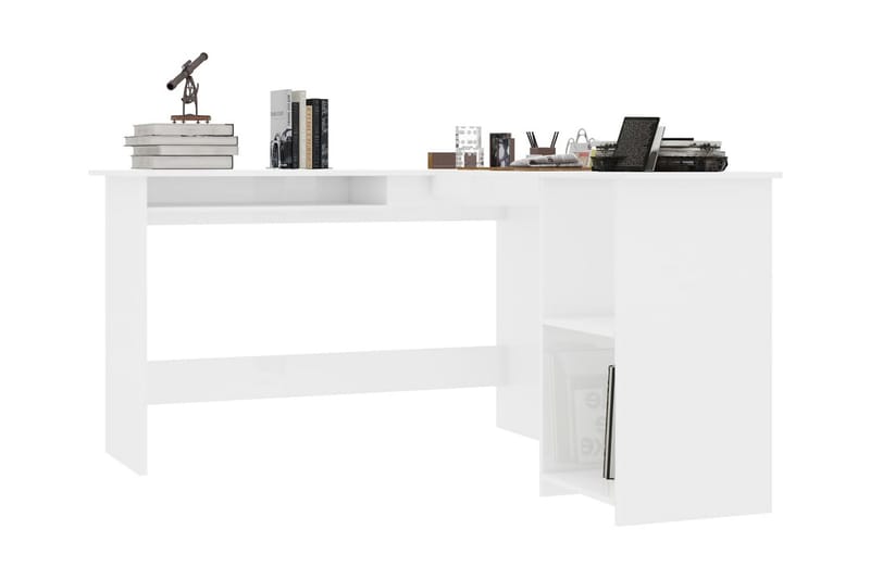 hjørneskrivebord 120 x 140 x 75 cm spånplade hvid højglans - Hvid - Møbler - Borde - Kontorbord - Skrivebord