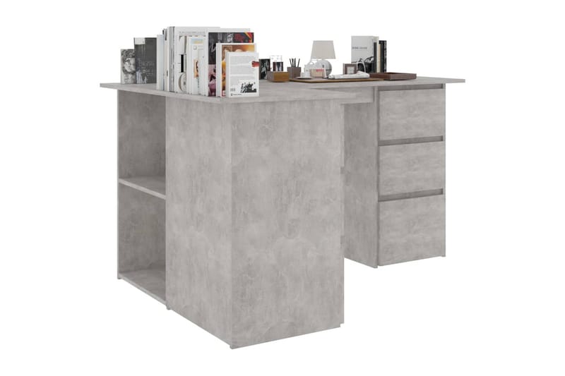 Hjørneskrivebord 145x100x76 cm Spånplade Betongrå - Grå - Møbler - Borde - Kontorbord - Skrivebord