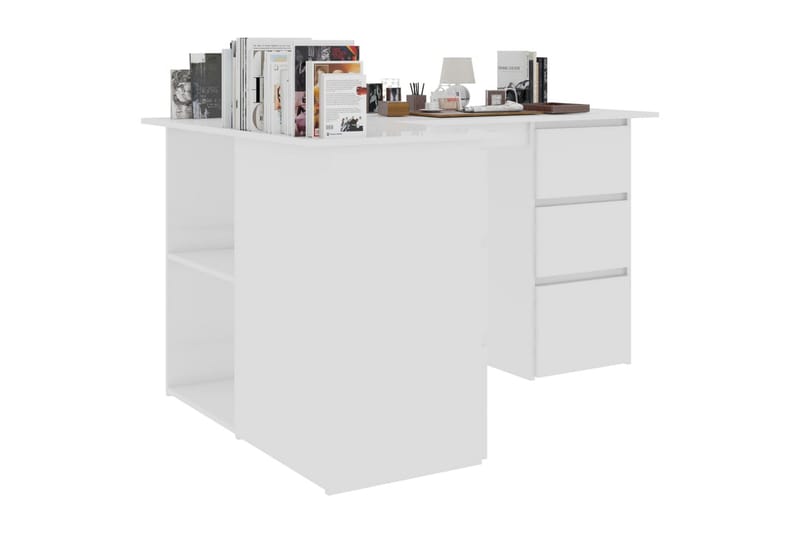 Hjørneskrivebord 145x100x76 cm Spånplade Højglans Hvid - Hvid - Møbler - Borde - Kontorbord - Skrivebord