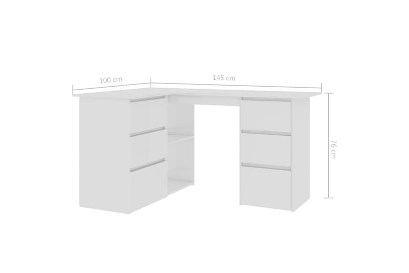 Hjørneskrivebord 145x100x76 cm Spånplade Højglans Hvid - Hvid - Møbler - Borde - Kontorbord - Skrivebord