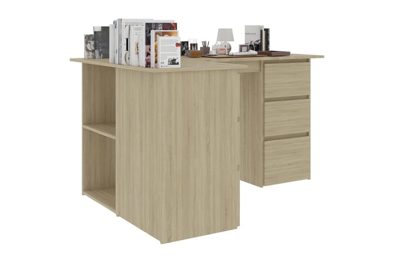 Hjørneskrivebord 145x100x76 cm Spånplade Sonoma-Eg - Brun - Møbler - Borde - Kontorbord - Skrivebord
