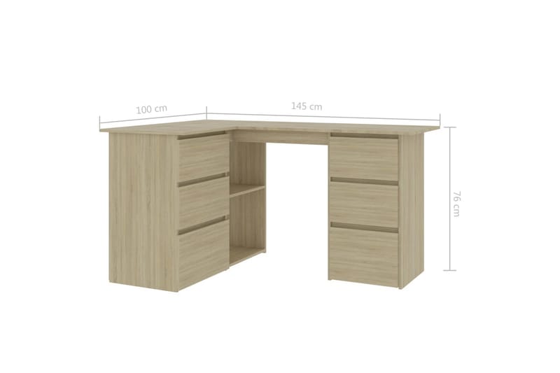 Hjørneskrivebord 145x100x76 cm Spånplade Sonoma-Eg - Brun - Møbler - Borde - Kontorbord - Skrivebord