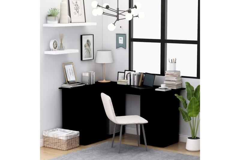 Hjørneskrivebord 145x100x76 cm Spånplade Sort - Sort - Møbler - Borde - Kontorbord - Skrivebord