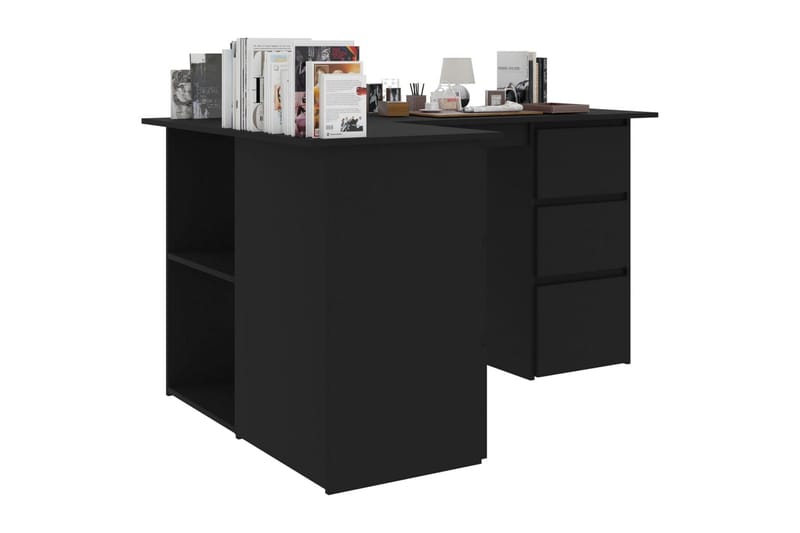 Hjørneskrivebord 145x100x76 cm Spånplade Sort - Sort - Møbler - Borde - Kontorbord - Skrivebord