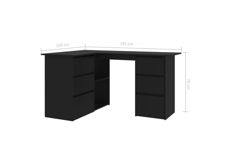 Hjørneskrivebord 145x100x76 cm Spånplade Sort - Sort - Møbler - Borde - Kontorbord - Skrivebord