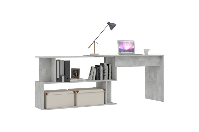 Hjørneskrivebord 200x50x76 cm Spånplade Betongrå - Grå - Skrivebord