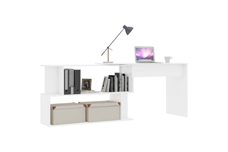 Hjørneskrivebord 200x50x76 cm Spånplade Hvid Højglans - Hvid - Møbler - Borde - Kontorbord - Skrivebord