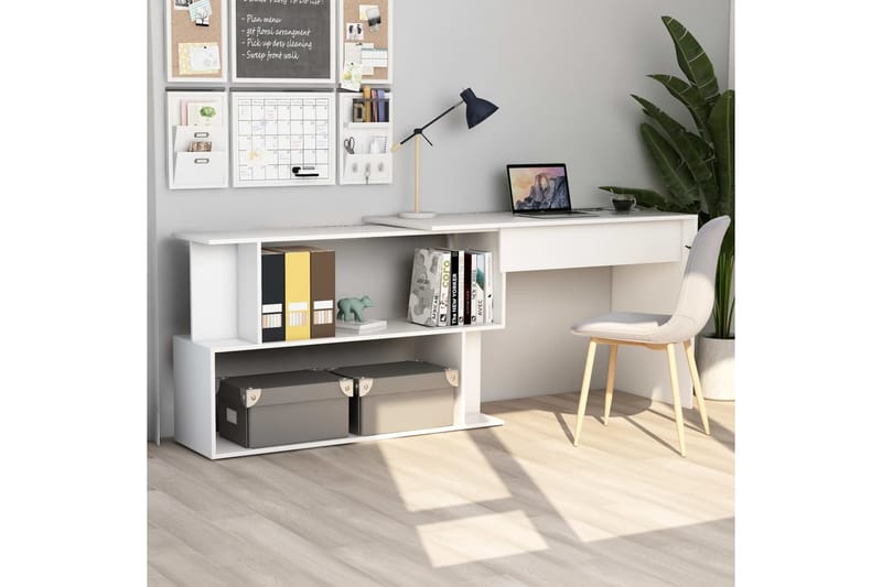 Hjørneskrivebord 200x50x76 cm Spånplade Hvid - Hvid - Møbler - Borde - Kontorbord - Skrivebord