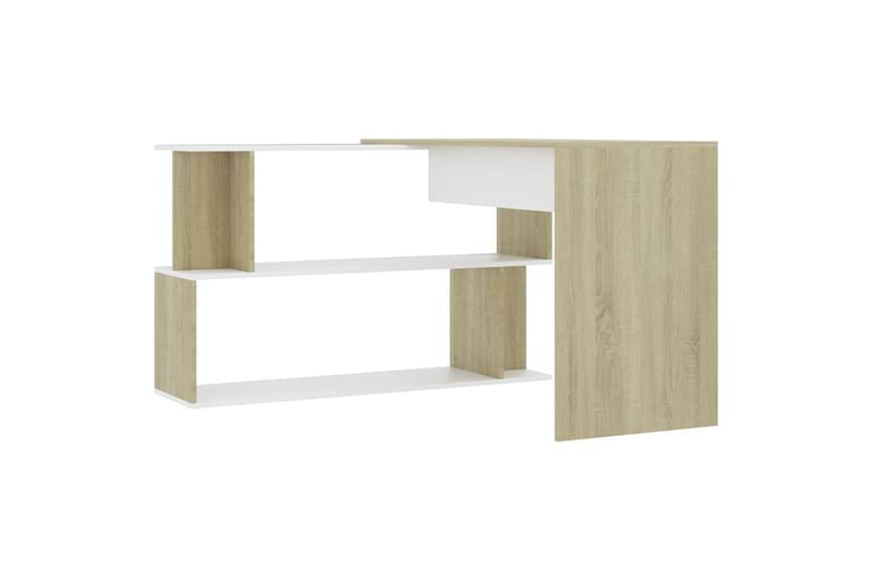 Hjørneskrivebord 200x50x76 cm Spånplade Hvid Sonoma-Eg - Beige - Skrivebord