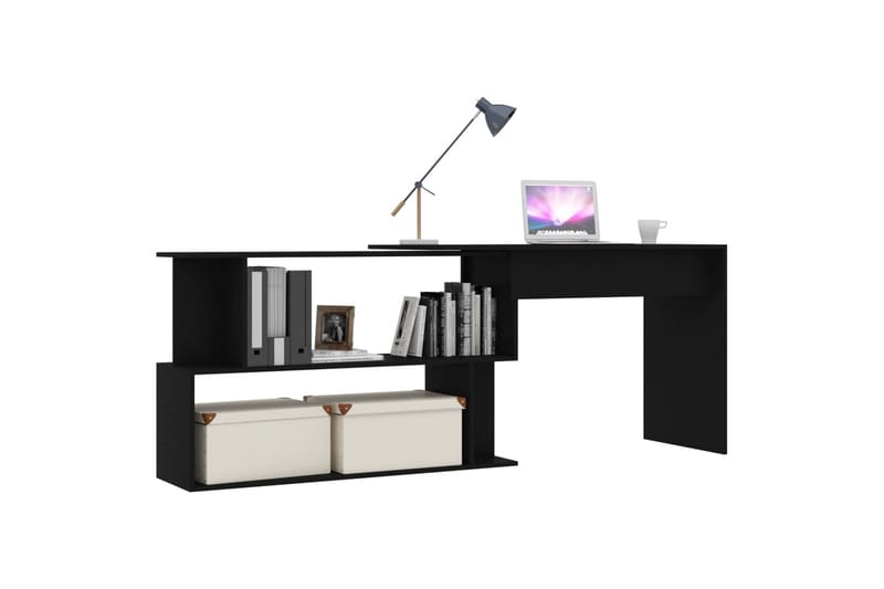 Hjørneskrivebord 200x50x76 cm Spånplade Sort - Sort - Møbler - Borde - Kontorbord - Skrivebord