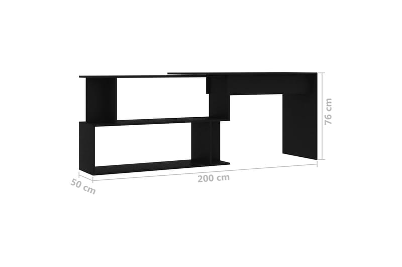 Hjørneskrivebord 200x50x76 cm Spånplade Sort - Sort - Møbler - Borde - Kontorbord - Skrivebord