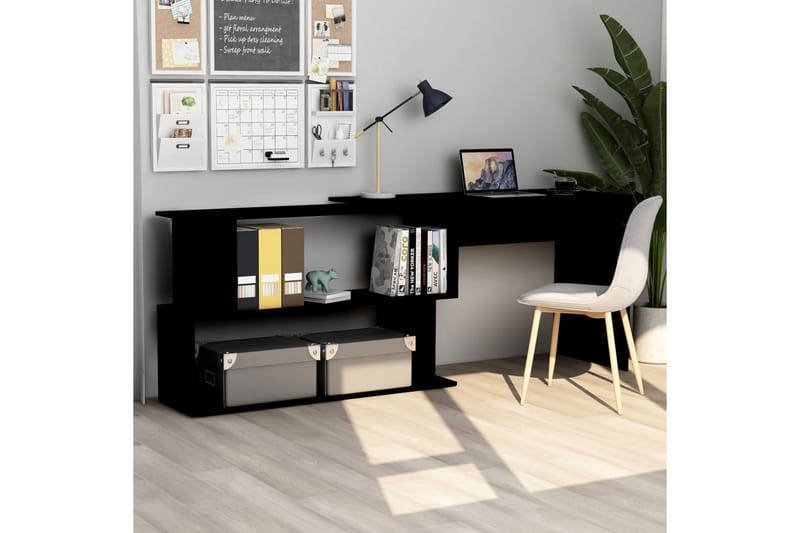Hjørneskrivebord 200x50x76 cm Spånplade Sort - Sort - Møbler - Borde - Kontorbord - Skrivebord