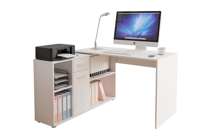 Armacao Hjørneskrivebord 120 cm med Opbevaring - Hvid/Beige - Møbler - Borde - Kontorbord - Skrivebord - hjørneskrivebord