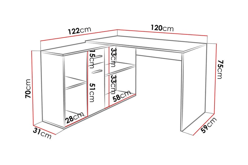 Armacao Hjørneskrivebord 120 cm med Opbevaring - Hvid/Beige - Møbler - Borde - Kontorbord - Skrivebord - hjørneskrivebord