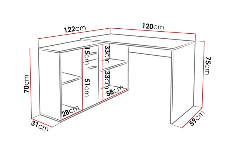 Armacao Hjørneskrivebord 120 cm med Opbevaring - Hvid/Beige - hjørneskrivebord