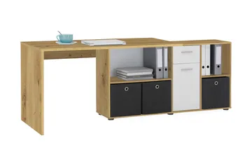 Brizleth Hjørneskrivebord 136 cm Buet med Opbevaring - Brun/Hvid - Møbler - Borde - Kontorbord - Skrivebord - hjørneskrivebord