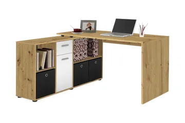 Brizleth Hjørneskrivebord 136 cm Buet med Opbevaring - Brun/Hvid - Møbler - Borde - Kontorbord - Skrivebord - hjørneskrivebord