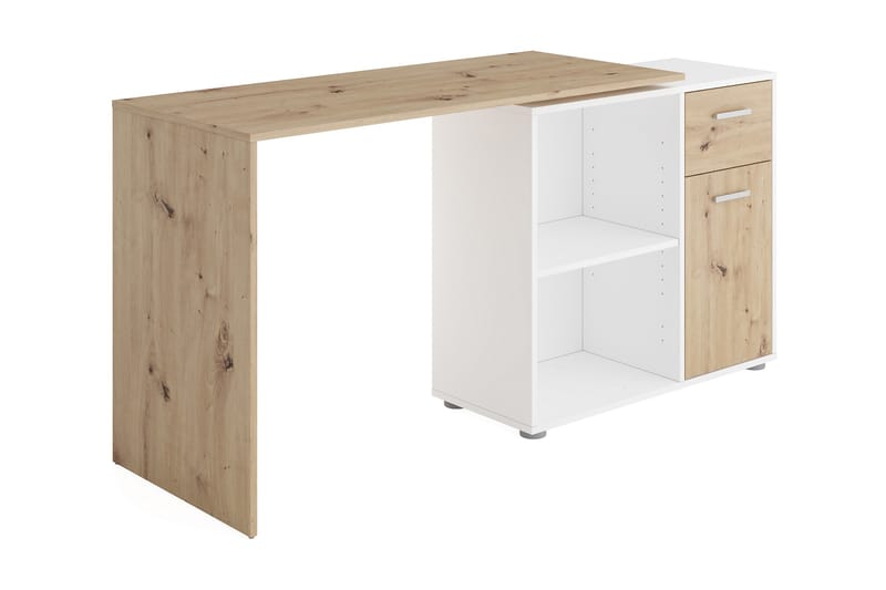 Colatosti Hjørneskrivebord 117 cm med Opbevaring - Lysebrun/Hvid - hjørneskrivebord