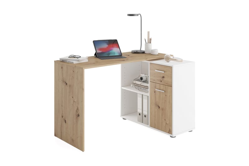 Colatosti Hjørneskrivebord 117 cm med Opbevaring - Lysebrun/Hvid - Møbler - Borde - Kontorbord - Skrivebord - hjørneskrivebord