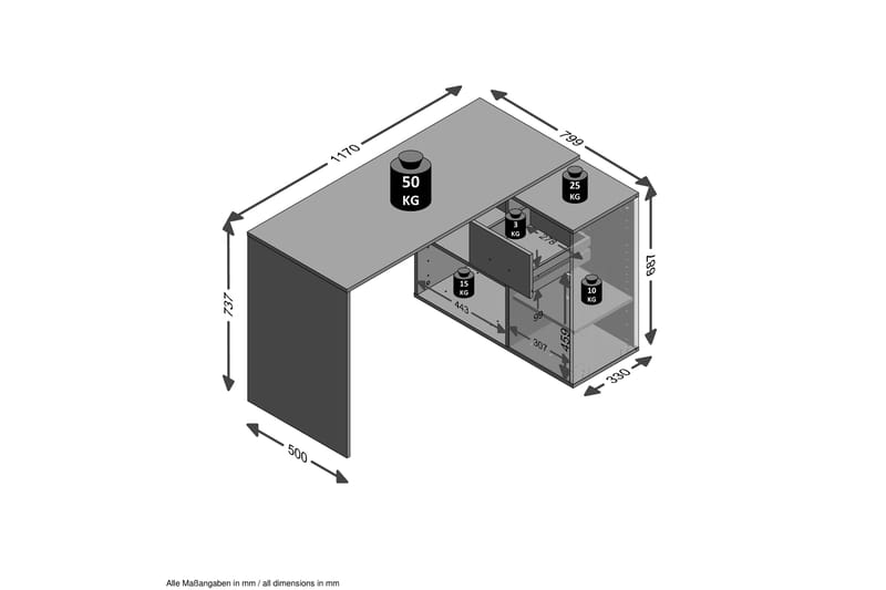 Colatosti Hjørneskrivebord 117 cm med Opbevaring - Lysebrun/Hvid - Møbler - Borde - Kontorbord - Skrivebord - hjørneskrivebord