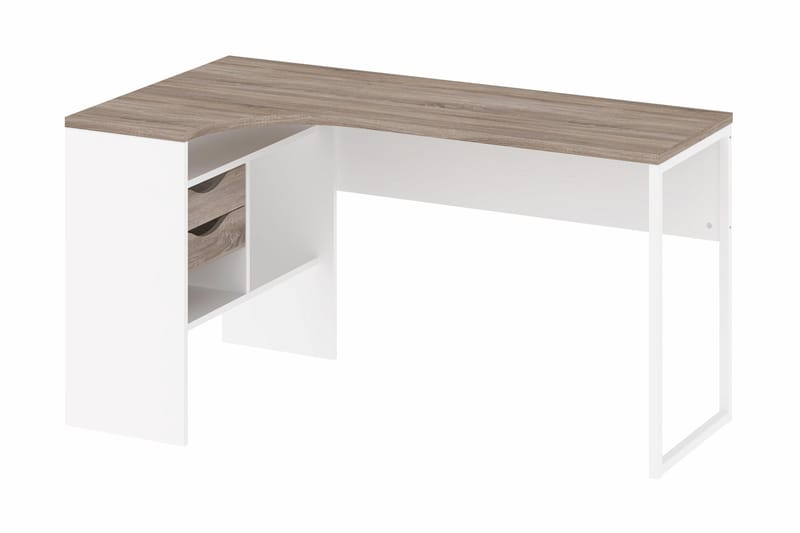 Function Plus Hjørneskrivebord 145 cm m Opbevaring Skuffer+H - Tryffel/Hvid - hjørneskrivebord
