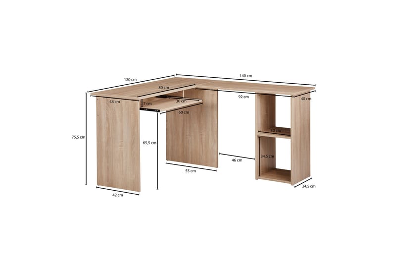 Gulshan skrivebord 140 cm - Natur - hjørneskrivebord