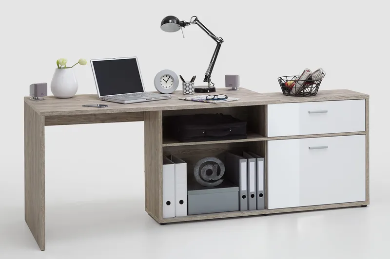 Mamoru Hjørneskrivebord Sandeg/Hvid - Møbler - Borde - Kontorbord - Skrivebord - hjørneskrivebord