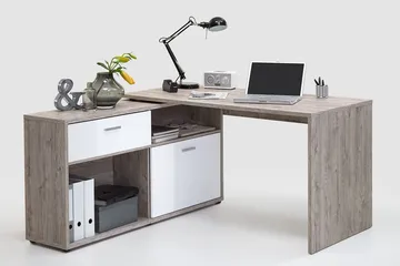 Mamoru Hjørneskrivebord Sandeg/Hvid - Møbler - Borde - Kontorbord - Skrivebord - hjørneskrivebord