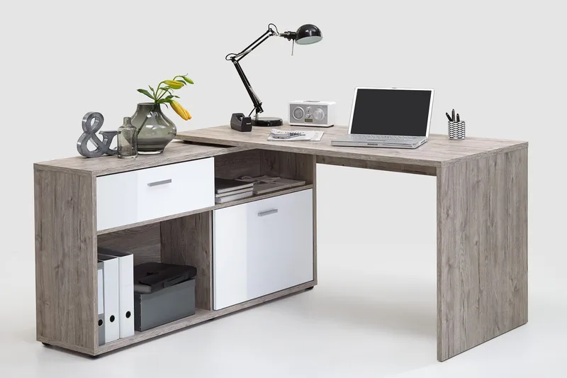 Mamoru Hjørneskrivebord Sandeg/Hvid - Møbler - Borde - Kontorbord - Skrivebord - hjørneskrivebord