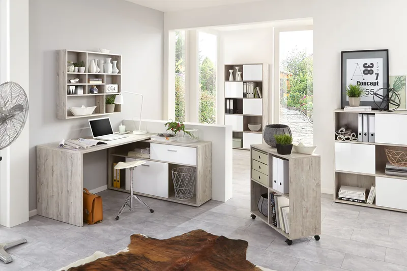 Mamoru Hjørneskrivebord Sandeg/Hvid - Møbler - Borde - Kontorbord - Skrivebord - hjørneskrivebord