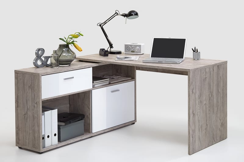 Mamoru Hjørneskrivebord Sandeg/Hvid - Møbler - Borde - Kontorbord - Skrivebord - hjørneskrivebord