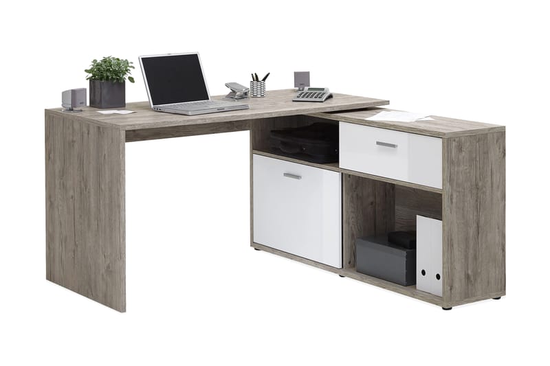 Mamoru Hjørneskrivebord Sandeg/Hvid - Møbler - Borde - Kontorbord - Skrivebord - hjørneskrivebord