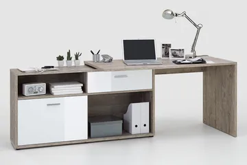 Mamoru Hjørneskrivebord Sandeg/Hvid - Møbler - Borde - Kontorbord - Skrivebord - hjørneskrivebord