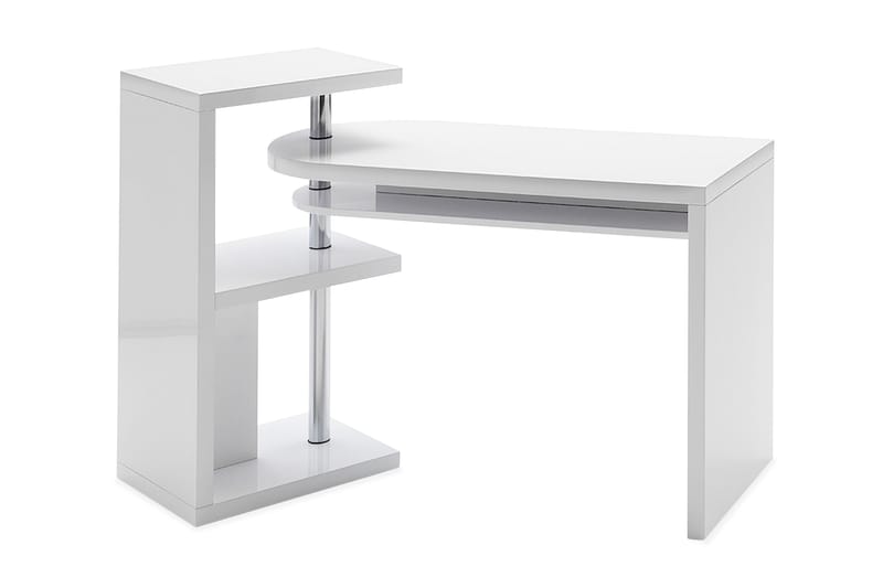 Matis Hjørneskrivebord 145 cm med Opbevaring Hylder - Hvid Højglans/Metal - hjørneskrivebord