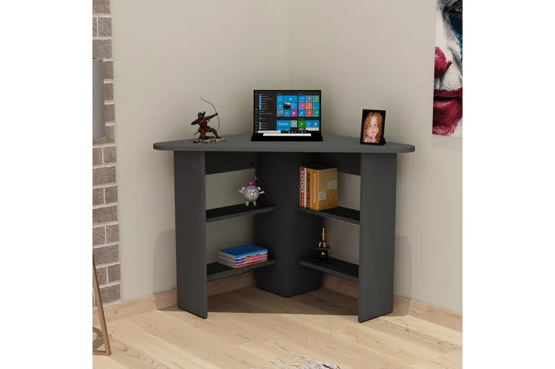 Oderzo Hjørneskrivebord 80 cm med Opbevaring Hylder - Antracit - Møbler - Borde - Kontorbord - Skrivebord - hjørneskrivebord