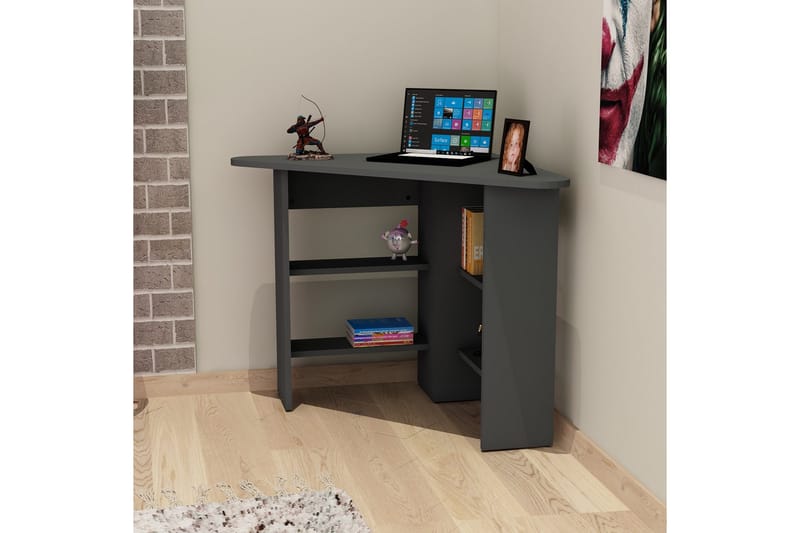 Oderzo Hjørneskrivebord 80 cm med Opbevaring Hylder - Antracit - Møbler - Borde - Kontorbord - Skrivebord - hjørneskrivebord