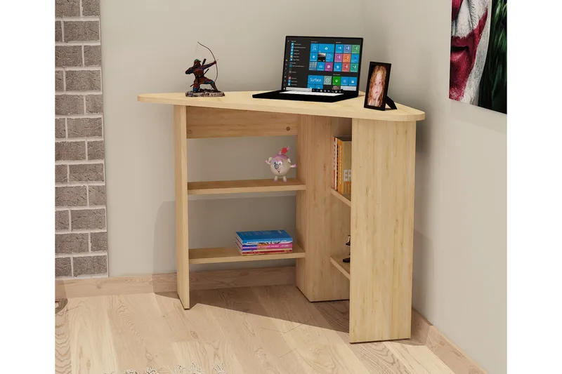 Oderzo Hjørneskrivebord 80 cm med Opbevaring Hylder - Natur - Møbler - Borde - Kontorbord - Skrivebord - hjørneskrivebord