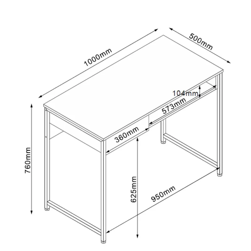 Skrivebord HOME4YOU 100x50x76 cm Rustik/Sort - lys rustikt træ/sort - Møbler - Borde - Kontorbord - Skrivebord