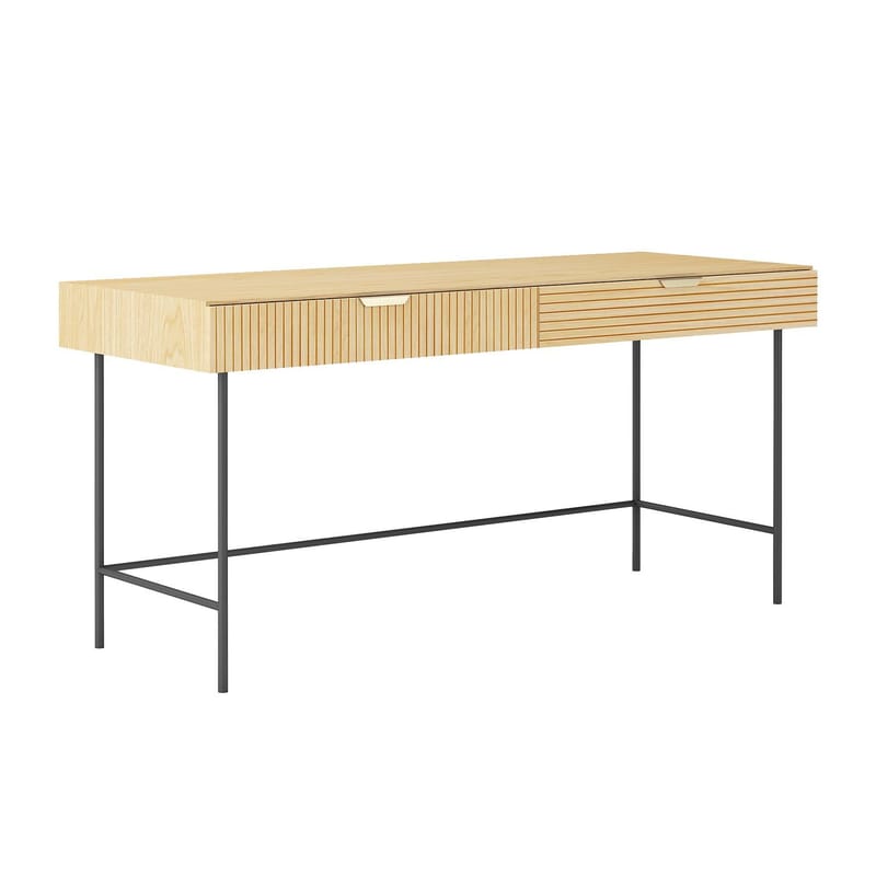 Skrivebord HOME4YOU Bassel 120x60x75 cm 3D melamin, lyst træ/sort/guld