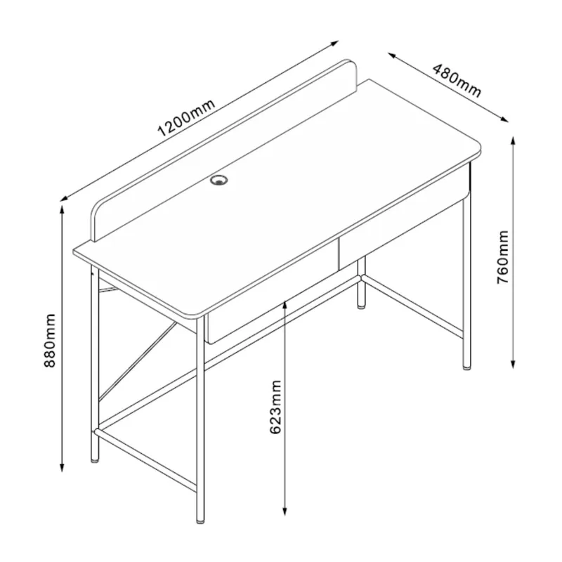 Skrivebord HOME4YOU Ferdie 120x48x88 cm ask/hvid - ask/hvid - Møbler - Borde - Kontorbord - Skrivebord