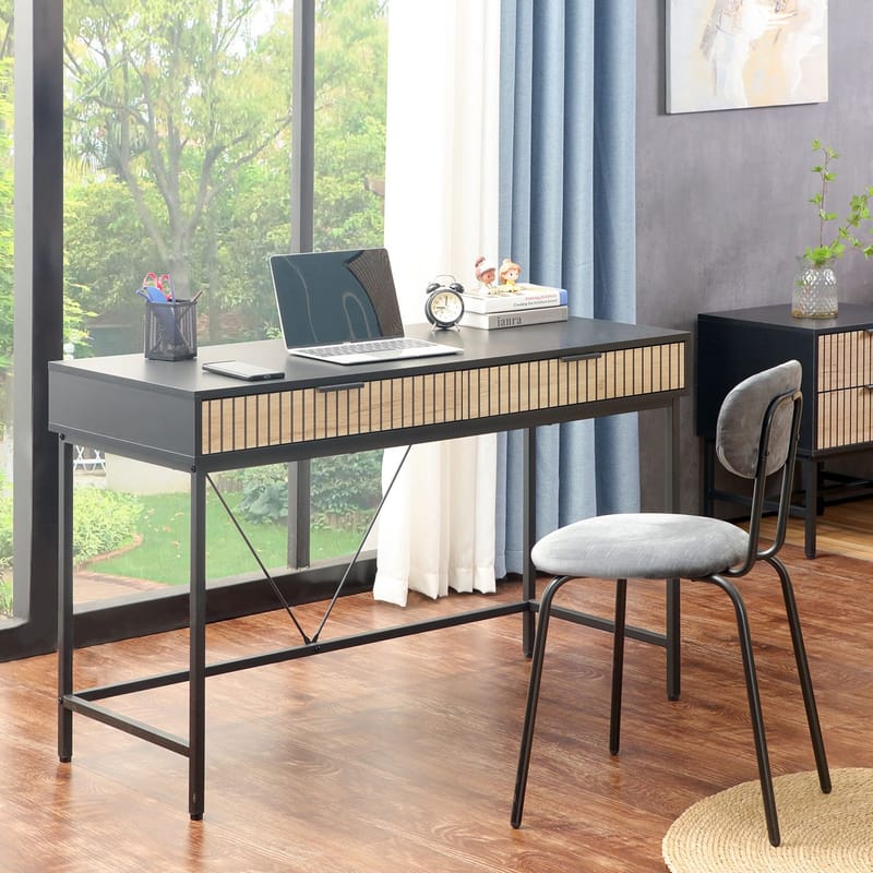 Skrivebord HOME4YOU Helve 120x48x76 cm melamin - sort / lyst træ - Møbler - Borde - Kontorbord - Skrivebord