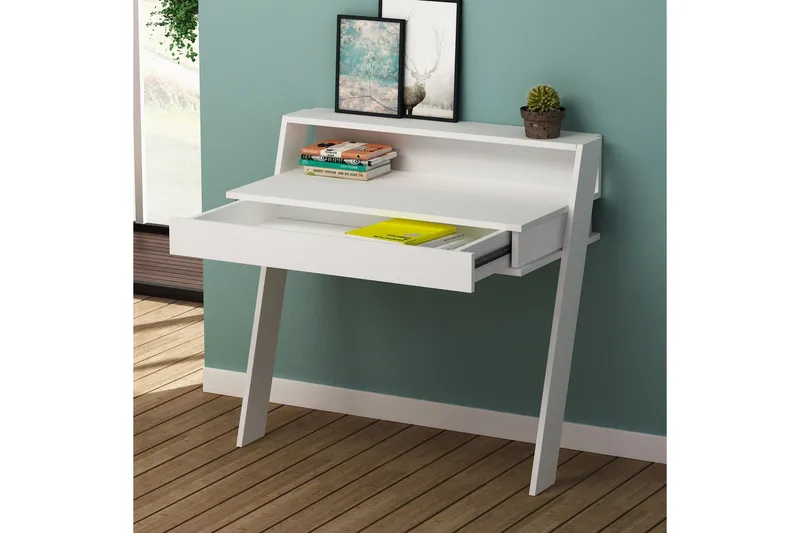 Homitis Vægskrivebord 94 cm med Opbevaring Skuffe + Hylde - Hvid - Møbler - Borde - Kontorbord - Skrivebord